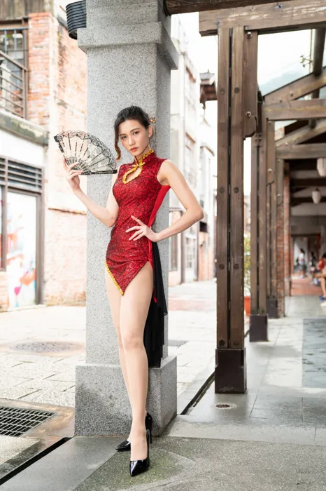 [Mzsock] NO.057 Cai Yixin, ultra short cheongsam, stockings, high heels, beautiful legs, outdoor shot street photography#[55P]-15